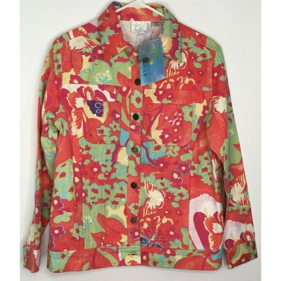 Tropico Women's Denim Jacket Multi Floral Size Medium NWT - Picture 1 of 6
